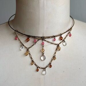 Vintage Style Victorian Brass Tone Choker Torque - Faceted Beads Soft Coquette